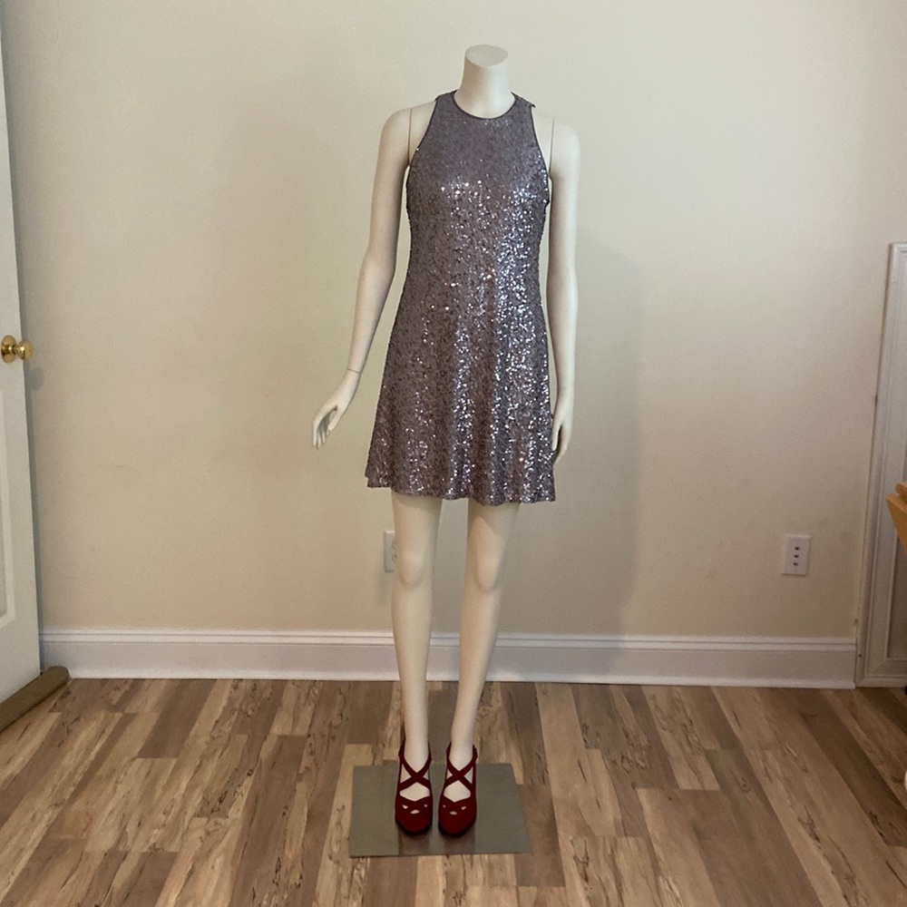 womens silver dress Natalia Silver Open Back Gown